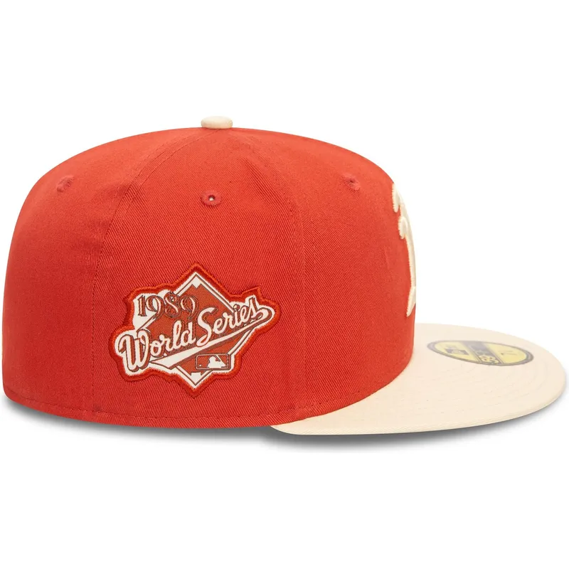mutzen-flach-orange-angepasst-59fifty-side-patch-der-oakland-athletics-mlb-von-new-era