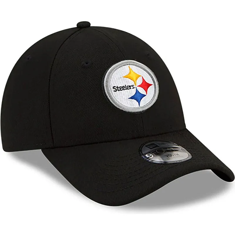 schwarze-gebogene-verstellbare-kinderkappe-9forty-the-league-der-pittsburgh-steelers-nfl-von-new-era
