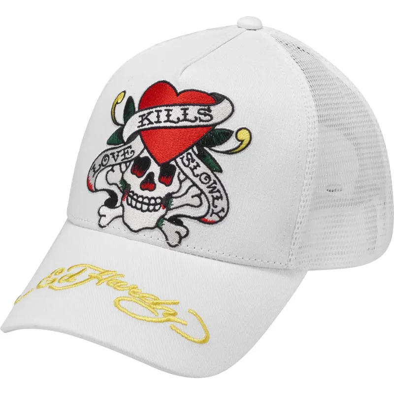 weisse-trucker-kappe-love-kills-slowly-von-ed-hardy weisse-trucker-kappe-love-kills-slowly-von-ed-hardy
