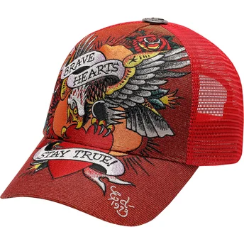 Mützen gebogen rot snapback Brave Hearts von Ed Hardy