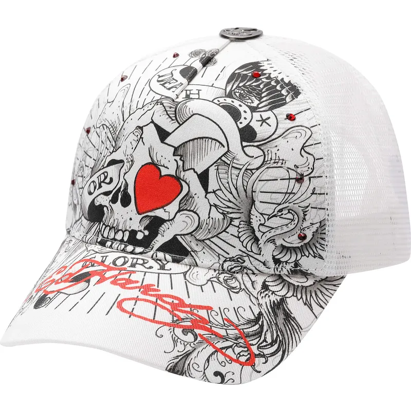 weisse-trucker-kappe-death-or-glory-von-ed-hardy