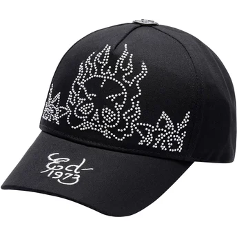 Mützen gebogen schwarz verstellbares band Flaming Skull von Ed Hardy