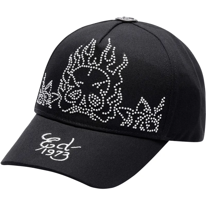 schwarze-verstellbare-curved-cap-flaming-skull-von-ed-hardy