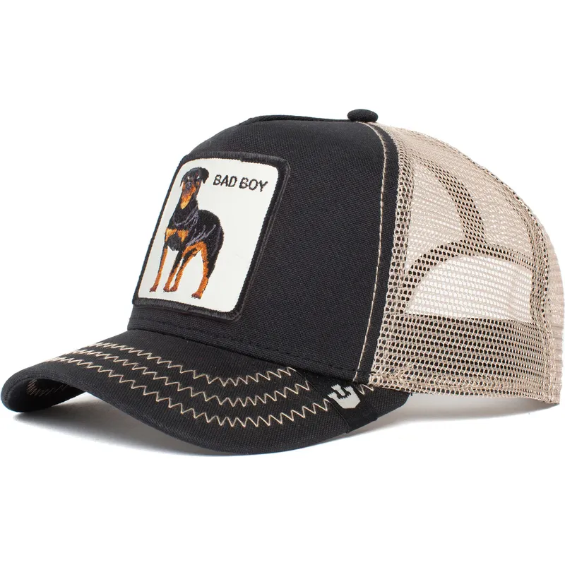 trucker-cap-schwarz-und-weiss-hund-rottweiler-bad-boy-the-baddest-boy-the-farm-von-goorin-bros