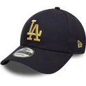 casquette-courbee-bleue-marine-ajustable-avec-logo-dore-9forty-metallic-los-angeles-dodgers-mlb-new-era