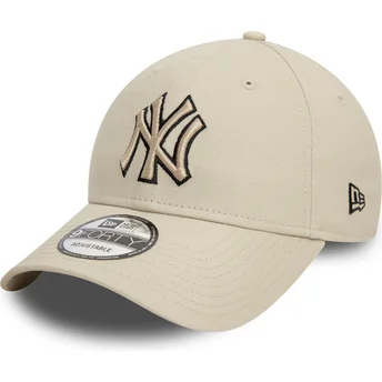 Casquette courbée beige ajustable avec logo noir 9FORTY Team Outline New York Yankees MLB New Era