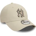 casquette-courbee-beige-ajustable-avec-logo-noir-9forty-team-outline-new-york-yankees-mlb-new-era