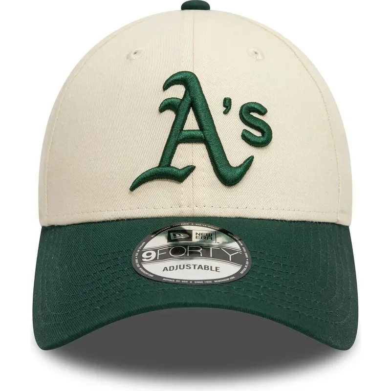 beige-und-grune-verstellbare-curved-cap-9forty-colour-block-der-oakland-athletics-mlb-von-new-era