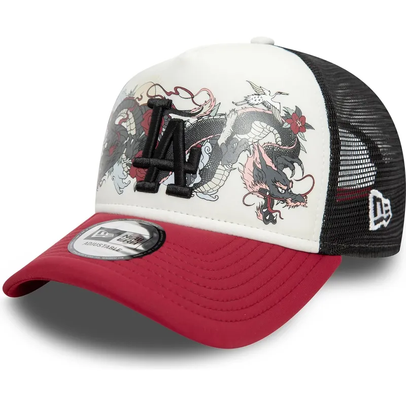 weisse-schwarze-und-rote-9forty-a-frame-graphic-trucker-cap-der-los-angeles-dodgers-mlb-dragon-von-new-era weisse-schwarze-und-rote-9forty-a-frame-graphic-trucker-cap-der-los-angeles-dodgers-mlb-dragon-von-new-era