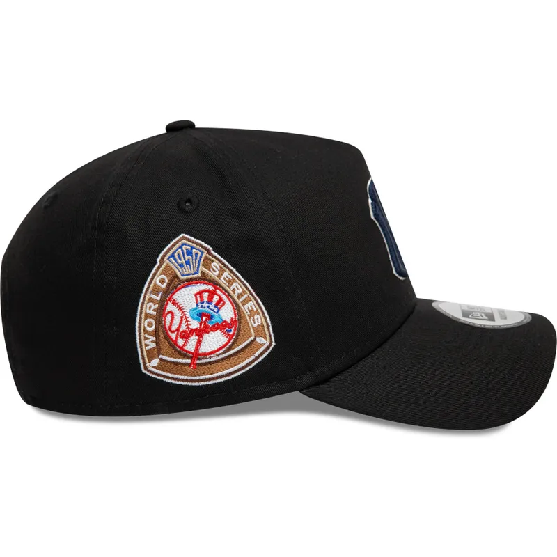schwarze-gebogene-snapback-kappe-mit-marineblauem-logo-9forty-a-frame-world-series-patch-der-new-york-yankees-mlb-von-new-era