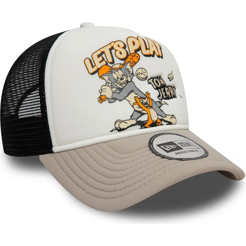 weisse-beige-und-schwarze-9forty-a-frame-trucker-kappe-tom-und-jerry-looney-tunes-von-new-era