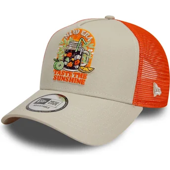 Casquette trucker beige et orange 9FORTY A Frame Summer Patch Taste The Sunshine New Era