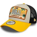 casquette-trucker-beige-et-jaune-9forty-a-frame-license-plate-dubai-villes-et-plages-new-era