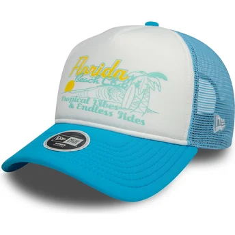 Casquette trucker blanche et bleue pour femme 9FORTY A Frame Foam Florida Beach Villes et plages New Era