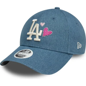 Casquette courbée bleue ajustable pour femme 9FORTY Denim Icon Heart Los Angeles Dodgers MLB New Era