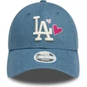 blaue-verstellbare-curved-cap-fur-damen-9forty-denim-icon-heart-der-los-angeles-dodgers-mlb-von-new-era