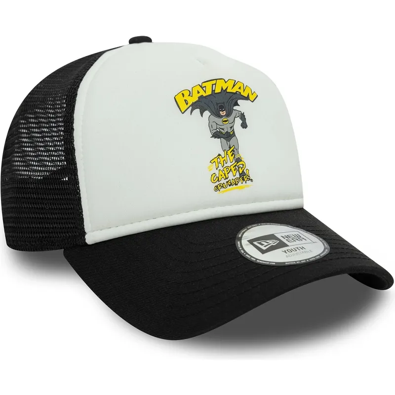 weisse-und-schwarze-trucker-kappe-fur-jungen-9forty-a-frame-batman-dc-comics-von-new-era weisse-und-schwarze-trucker-kappe-fur-jungen-9forty-a-frame-batman-dc-comics-von-new-era