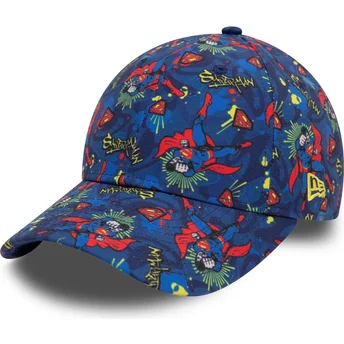 Mützen gebogen marineblau verstellbares band für Kinder 9FORTY All Over Print der Superman DC Comics von New Era