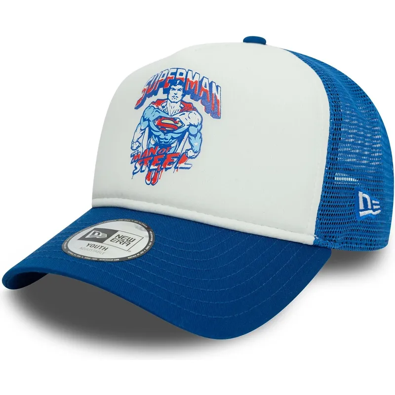 weisse-und-blaue-trucker-kappe-fur-jungen-9forty-a-frame-superman-dc-comics-von-new-era weisse-und-blaue-trucker-kappe-fur-jungen-9forty-a-frame-superman-dc-comics-von-new-era