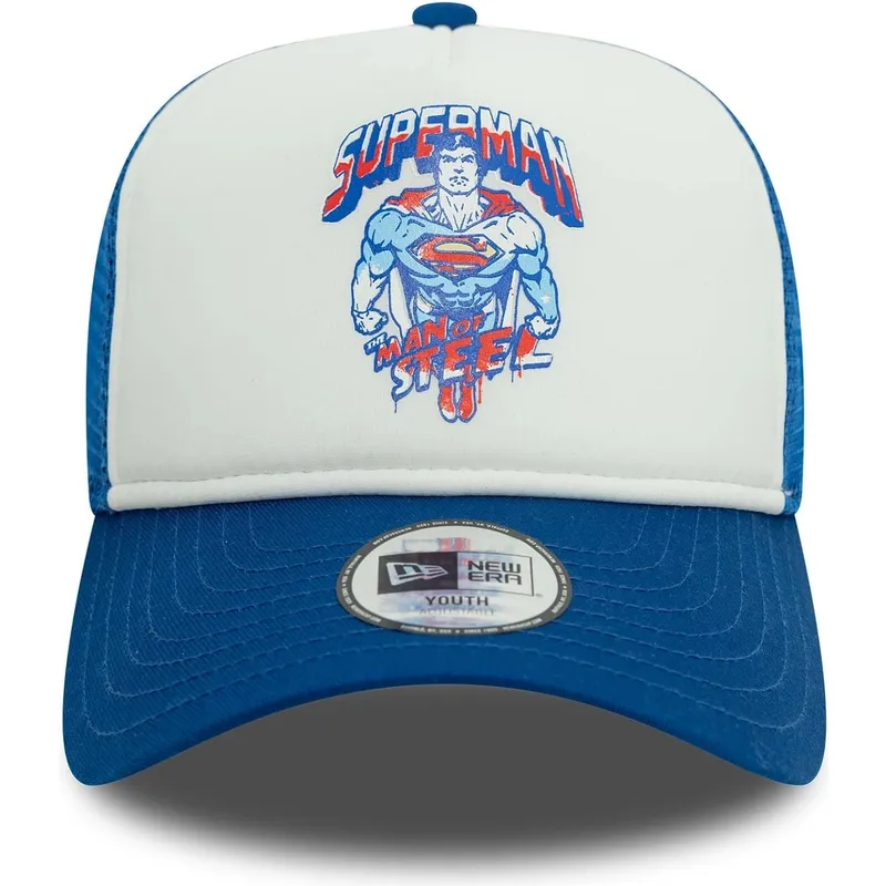 weisse-und-blaue-trucker-kappe-fur-jungen-9forty-a-frame-superman-dc-comics-von-new-era weisse-und-blaue-trucker-kappe-fur-jungen-9forty-a-frame-superman-dc-comics-von-new-era