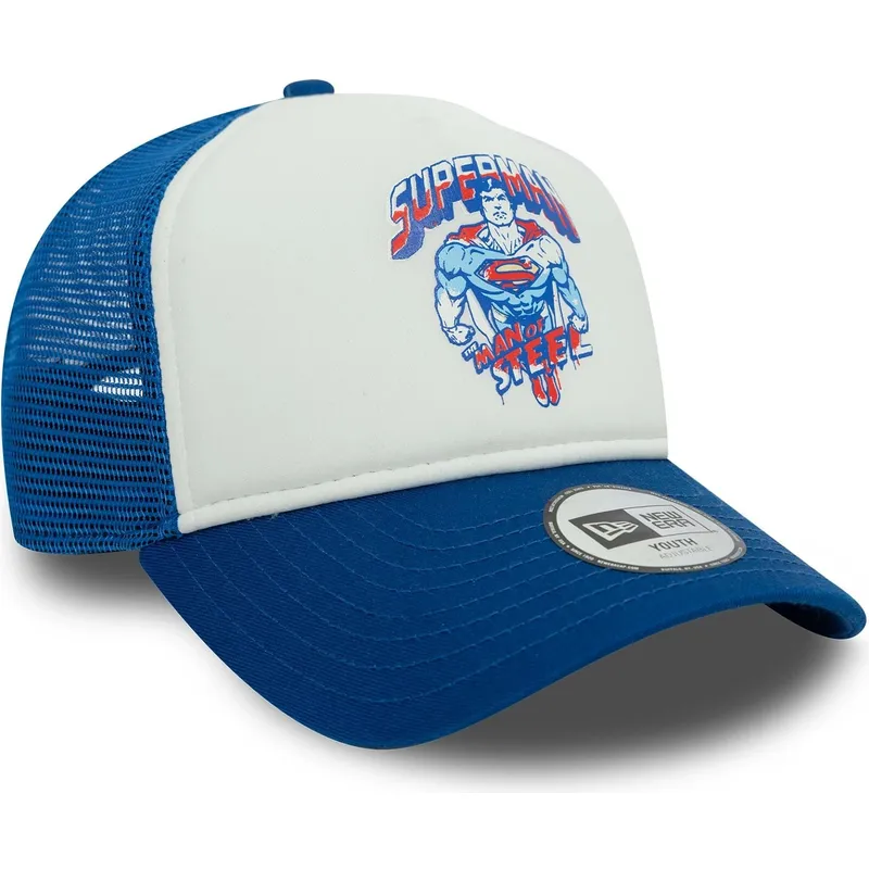 weisse-und-blaue-trucker-kappe-fur-jungen-9forty-a-frame-superman-dc-comics-von-new-era weisse-und-blaue-trucker-kappe-fur-jungen-9forty-a-frame-superman-dc-comics-von-new-era