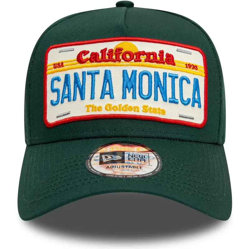 grune-gebogene-snapback-kappe-9forty-a-frame-license-plate-santa-monica-stadte-und-strande-von-new-era