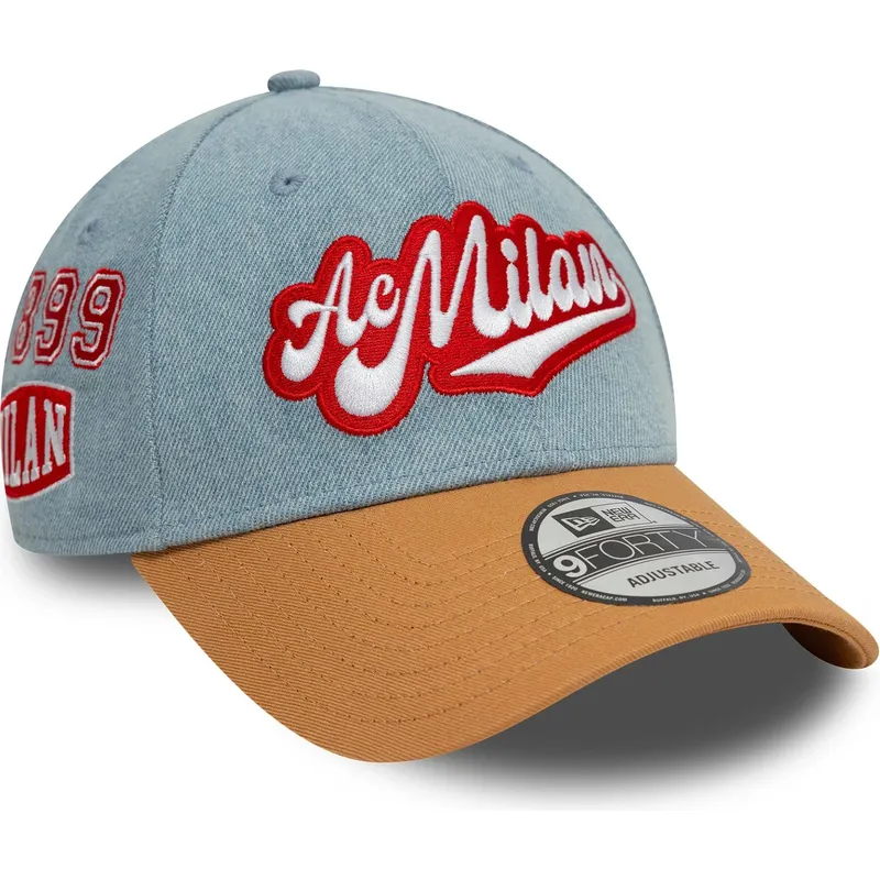 blaue-und-braune-verstellbare-curved-cap-9forty-denim-von-ac-milan-serie-a-von-new-era