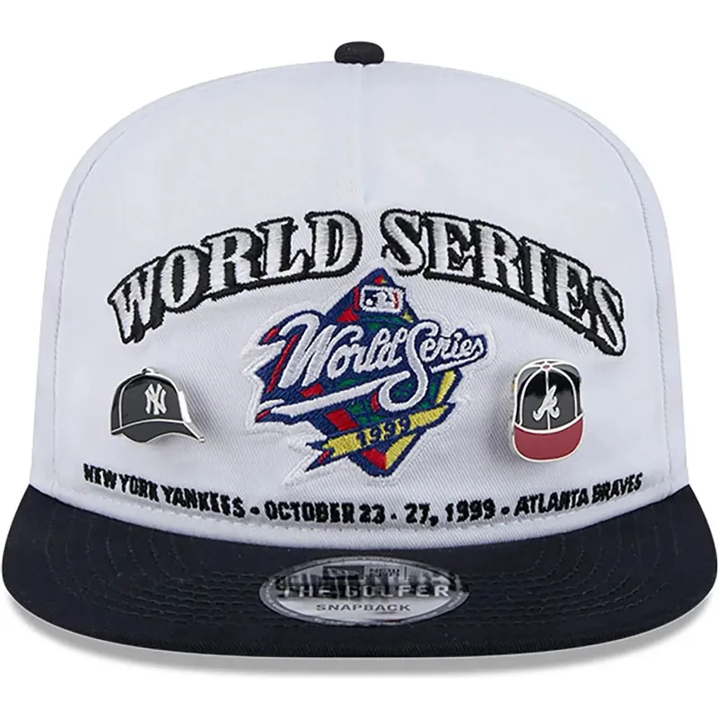 weisse-und-schwarze-flache-snapback-kappe-golfer-championship-pin-von-new-york-yankees-atlanta-braves-mlb-von-new-era weisse-und-schwarze-flache-snapback-kappe-golfer-championship-pin-von-new-york-yankees-atlanta-braves-mlb-von-new-era