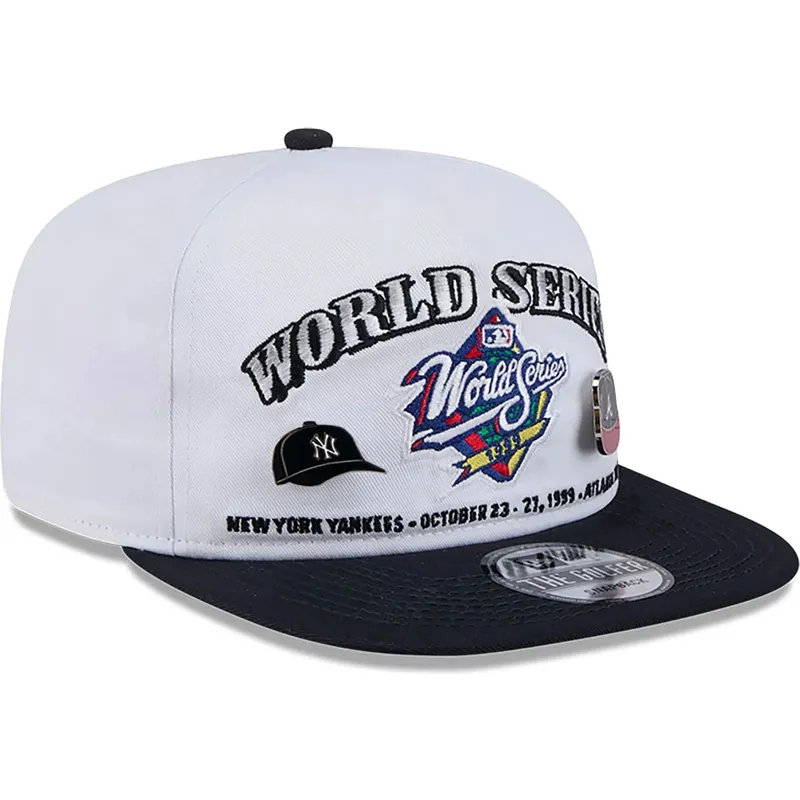 weisse-und-schwarze-flache-snapback-kappe-golfer-championship-pin-von-new-york-yankees-atlanta-braves-mlb-von-new-era weisse-und-schwarze-flache-snapback-kappe-golfer-championship-pin-von-new-york-yankees-atlanta-braves-mlb-von-new-era