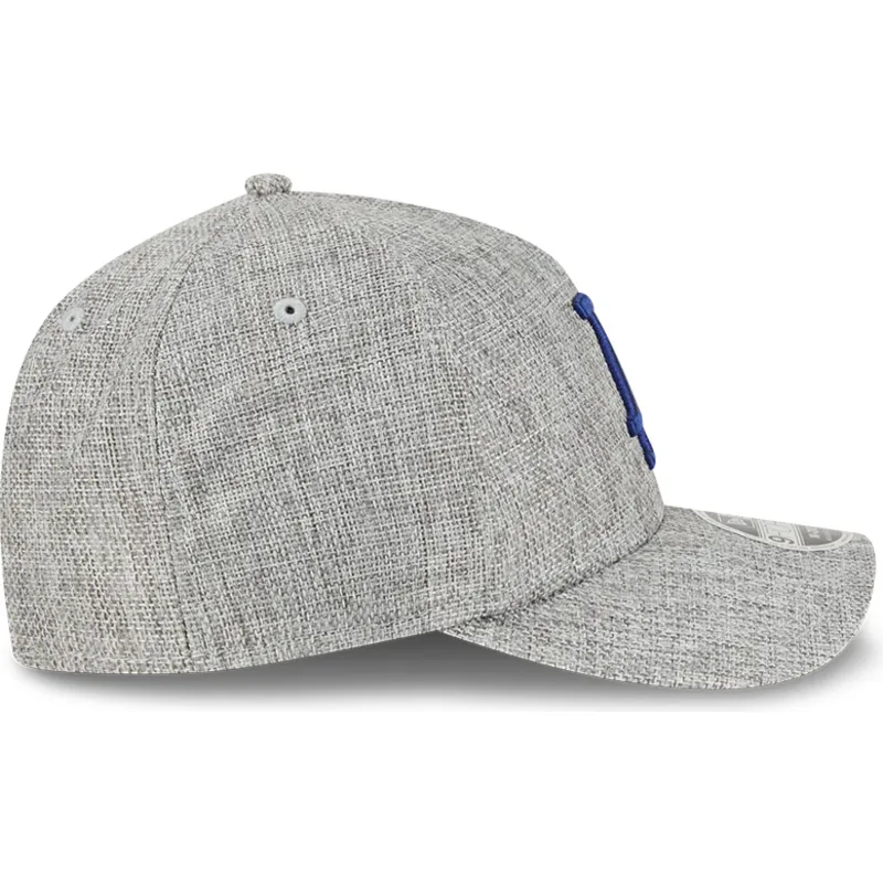 graue-gebogene-snapback-kappe-mit-blauem-logo-9forty-m-crown-a-frame-cotton-weave-der-los-angeles-dodgers-mlb-von-new-era