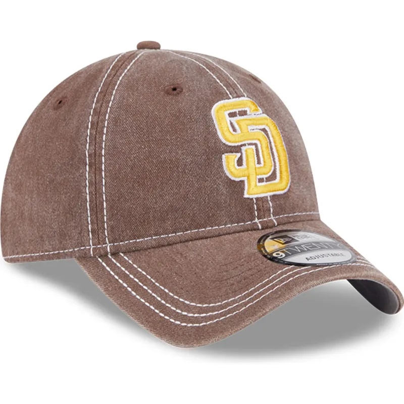 braune-gebogene-verstellbare-kappe-9twenty-washed-contrast-der-san-diego-padres-mlb-von-new-era