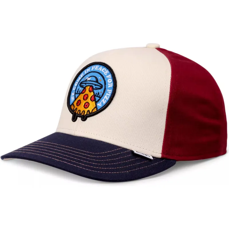 beige-rote-und-blaue-gebogene-snapback-kappe-fur-kinder-peace-pizza-food-von-djinns beige-rote-und-blaue-gebogene-snapback-kappe-fur-kinder-peace-pizza-food-von-djinns