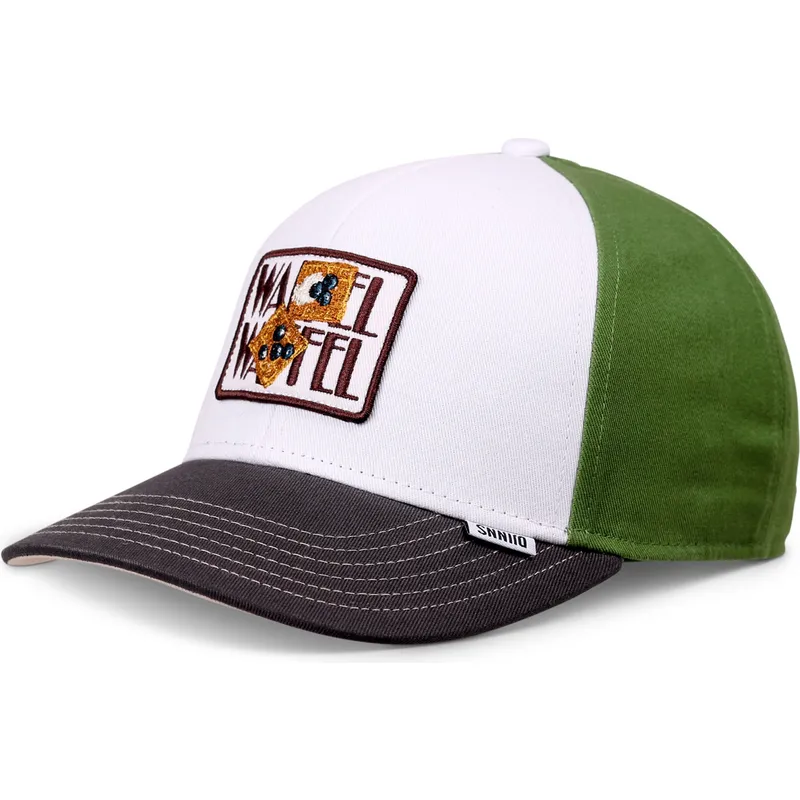weisse-grune-und-schwarze-gebogene-snapback-kappe-fur-kinder-waffle-food-von-djinns