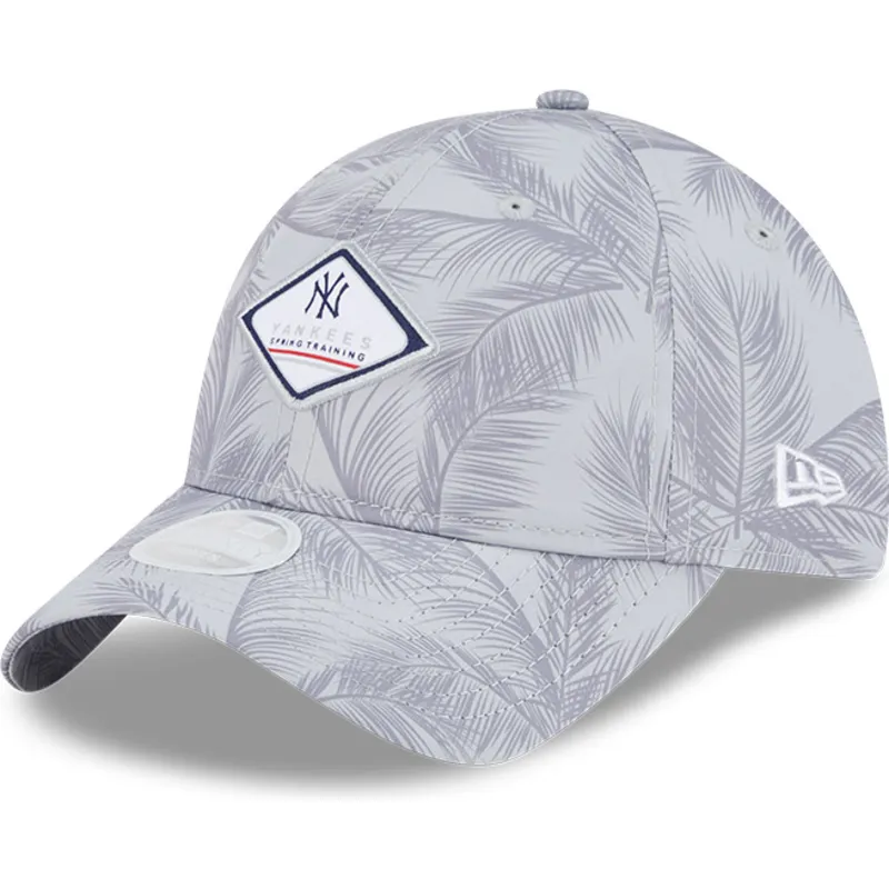graue-verstellbare-curved-cap-fur-damen-9twenty-leaf-open-back-spring-training-fan-pack-2025-der-new-york-yankees-mlb-von-new-er