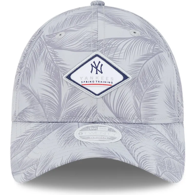 graue-verstellbare-curved-cap-fur-damen-9twenty-leaf-open-back-spring-training-fan-pack-2025-der-new-york-yankees-mlb-von-new-er