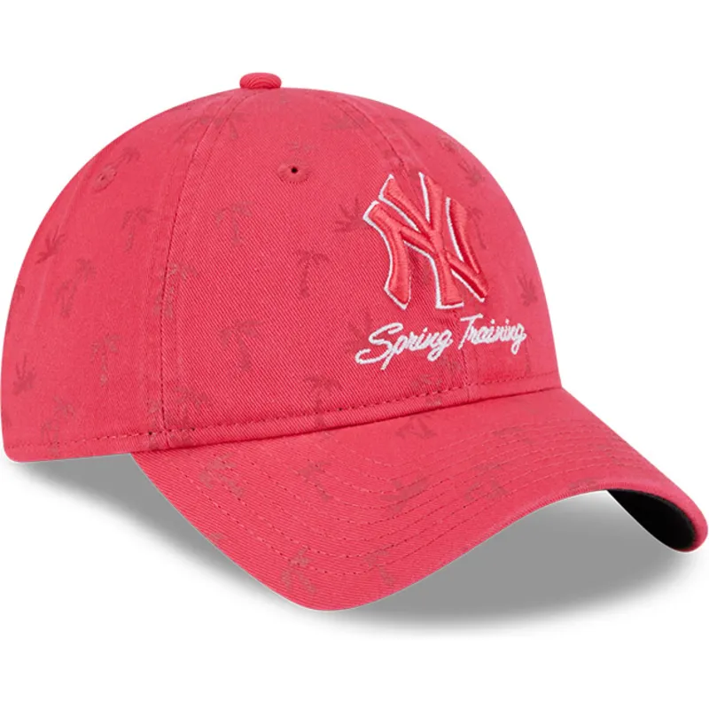 gebogene-rosa-verstellbare-damenkappe-9twenty-pattern-spring-training-fan-pack-2025-der-new-york-yankees-mlb-von-new-era