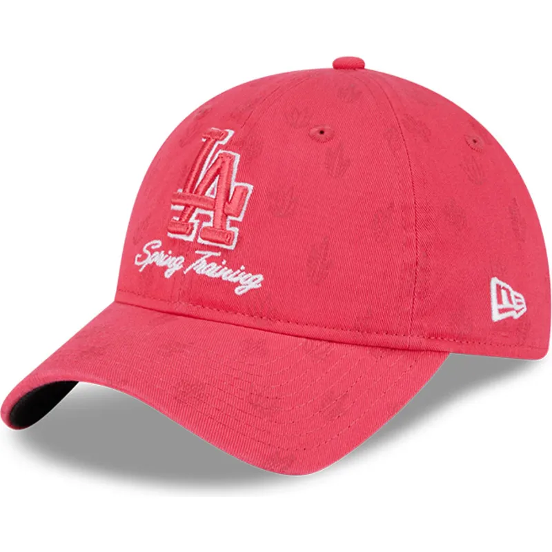 gebogene-rosa-verstellbare-damenkappe-9twenty-pattern-spring-training-fan-pack-2025-der-los-angeles-dodgers-mlb-von-new-era