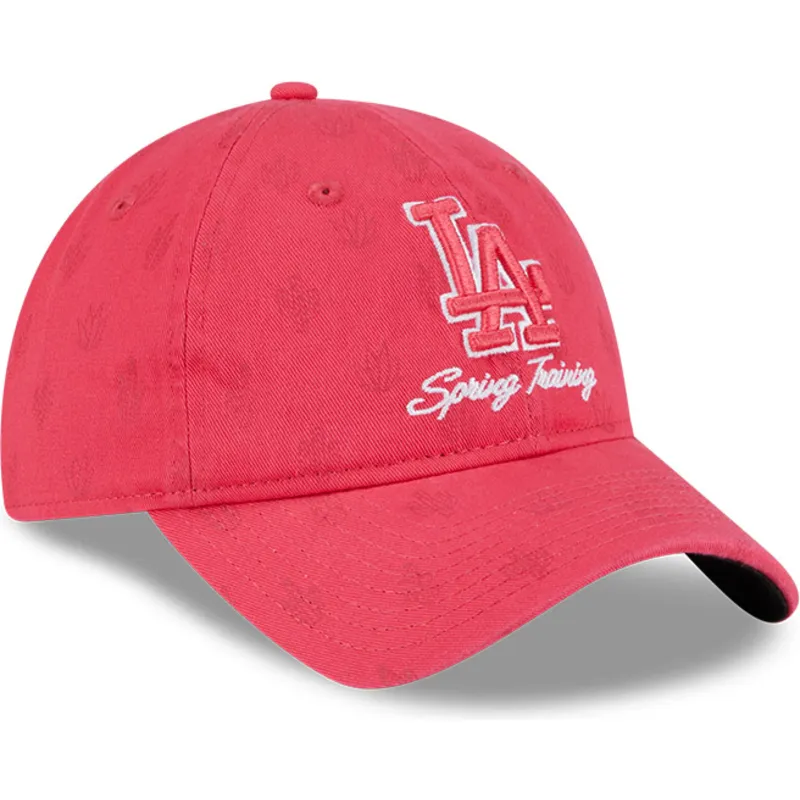 gebogene-rosa-verstellbare-damenkappe-9twenty-pattern-spring-training-fan-pack-2025-der-los-angeles-dodgers-mlb-von-new-era