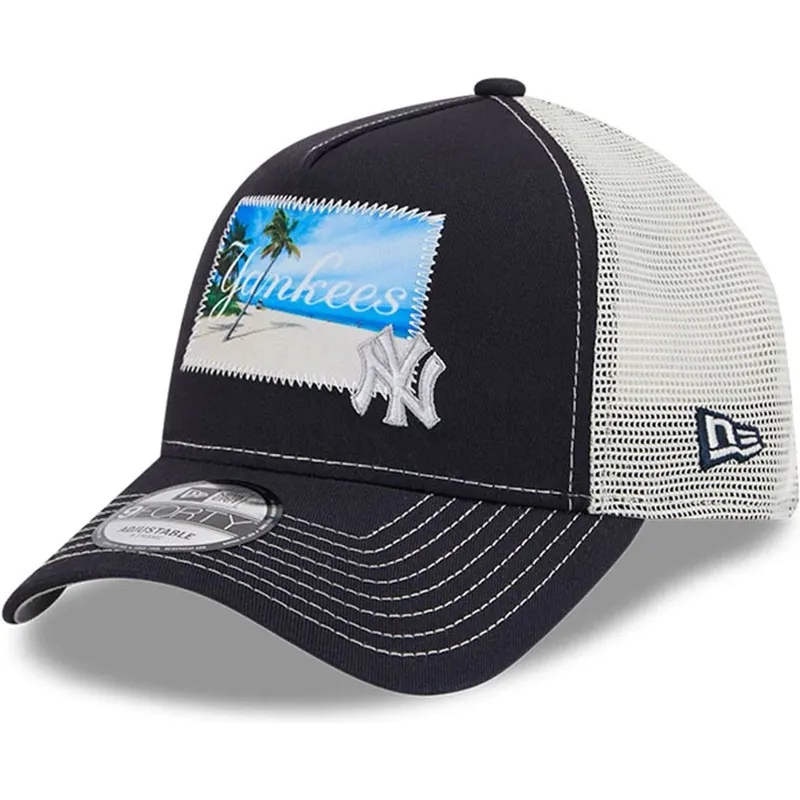 trucker-cap-marineblau-und-weiss-9forty-a-frame-patch-spring-training-fan-pack-2025-von-new-york-yankees-mlb-von-new-era