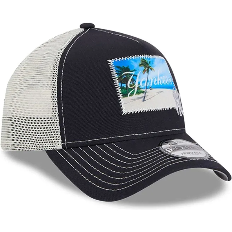 trucker-cap-marineblau-und-weiss-9forty-a-frame-patch-spring-training-fan-pack-2025-von-new-york-yankees-mlb-von-new-era