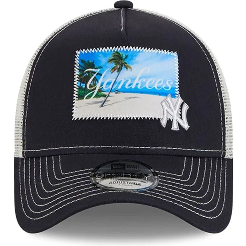 trucker-cap-marineblau-und-weiss-9forty-a-frame-patch-spring-training-fan-pack-2025-von-new-york-yankees-mlb-von-new-era