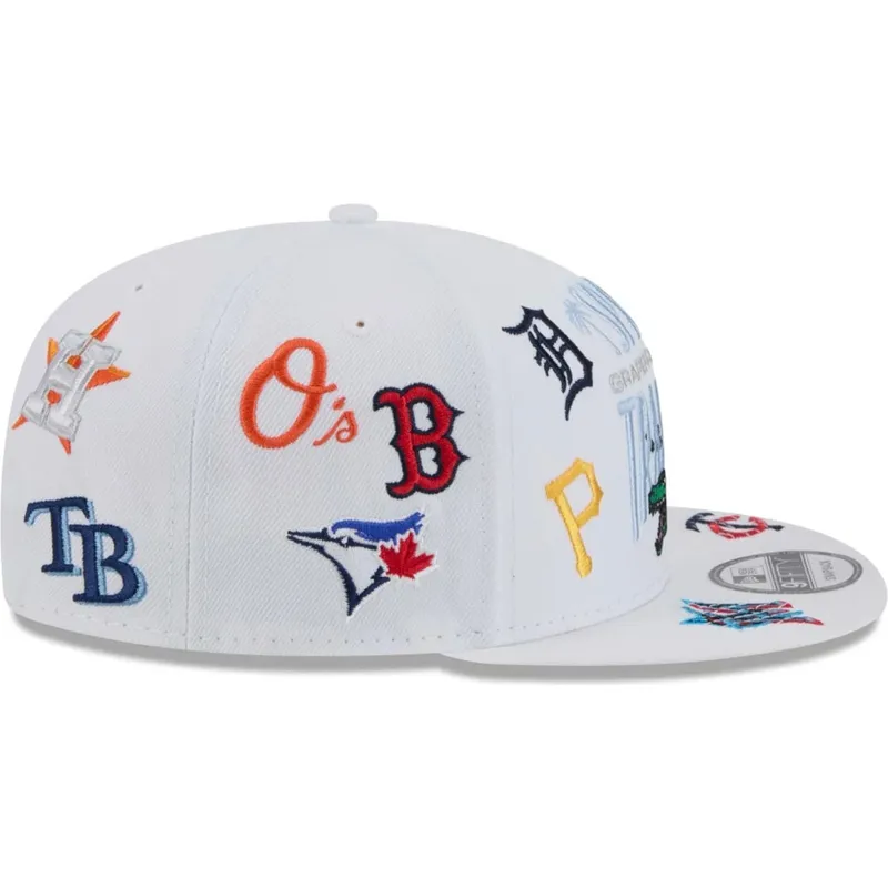 weisse-flache-snapback-kappe-9fifty-scatter-spring-training-fan-pack-2025-von-mlb-grapefruit-league-logo-von-new-era