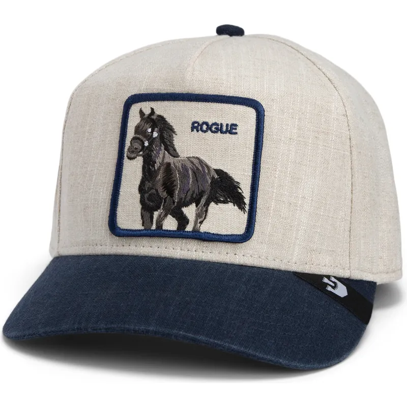 beige-und-marineblaue-gebogene-snapback-kappe-pferd-rogue-thread-rebel-rugged-comfort-the-farm-von-goorin-bros