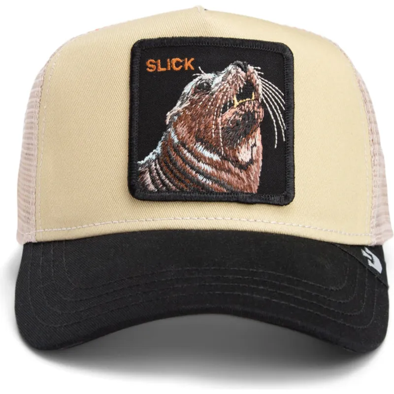trucker-cap-beige-und-schwarz-robbe-the-slick-seal-fab-farm-von-goorin-bros trucker-cap-beige-und-schwarz-robbe-the-slick-seal-fab-farm-von-goorin-bros