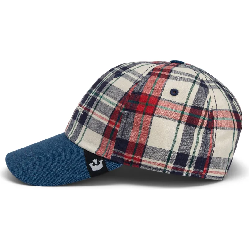 goorin-bros-curved-brim-raised-in-a-barn-papa-cap-madras-the-farm-marineblaue-und-rote-snapback-cap goorin-bros-curved-brim-raised-in-a-barn-papa-cap-madras-the-farm-marineblaue-und-rote-snapback-cap