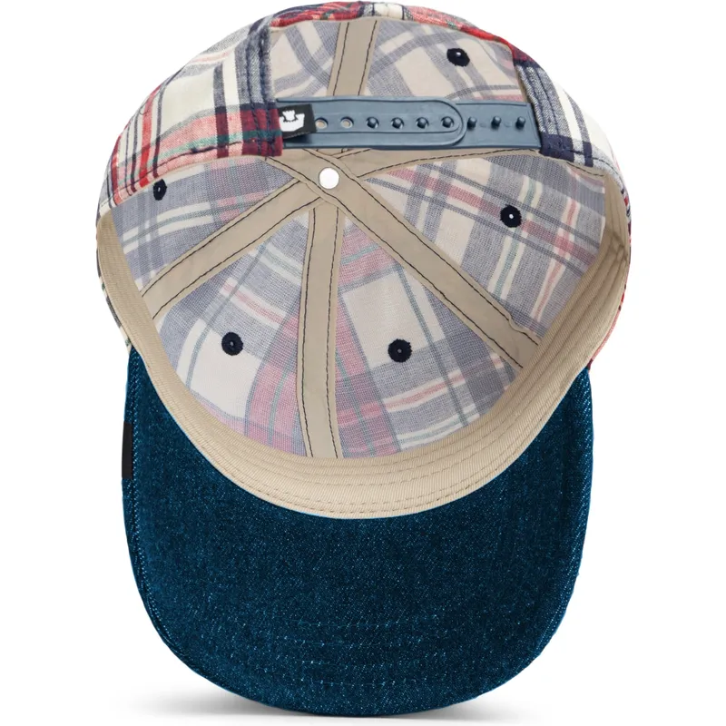 goorin-bros-curved-brim-raised-in-a-barn-papa-cap-madras-the-farm-marineblaue-und-rote-snapback-cap goorin-bros-curved-brim-raised-in-a-barn-papa-cap-madras-the-farm-marineblaue-und-rote-snapback-cap