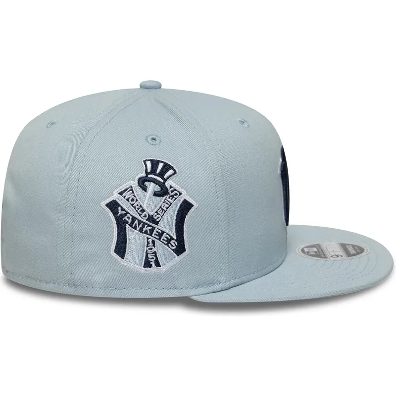 blaue-flache-snapback-kappe-mit-marineblauem-logo-9fifty-original-fit-world-series-der-new-york-yankees-mlb-von-new-era blaue-flache-snapback-kappe-mit-marineblauem-logo-9fifty-original-fit-world-series-der-new-york-yankees-mlb-von-new-era