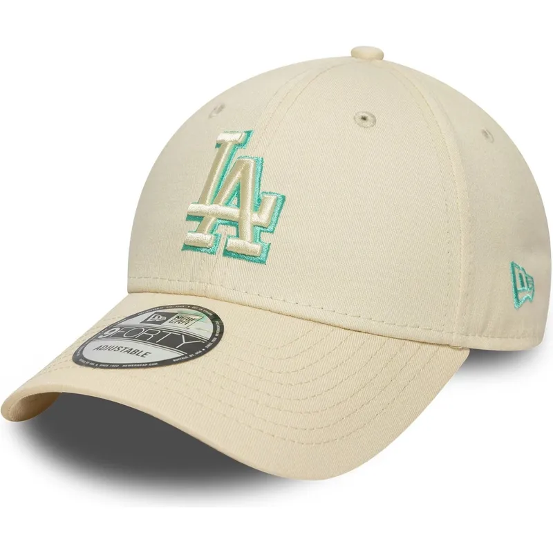 beige-verstellbare-curved-cap-mit-grunem-logo-9forty-team-outline-der-los-angeles-dodgers-mlb-von-new-era