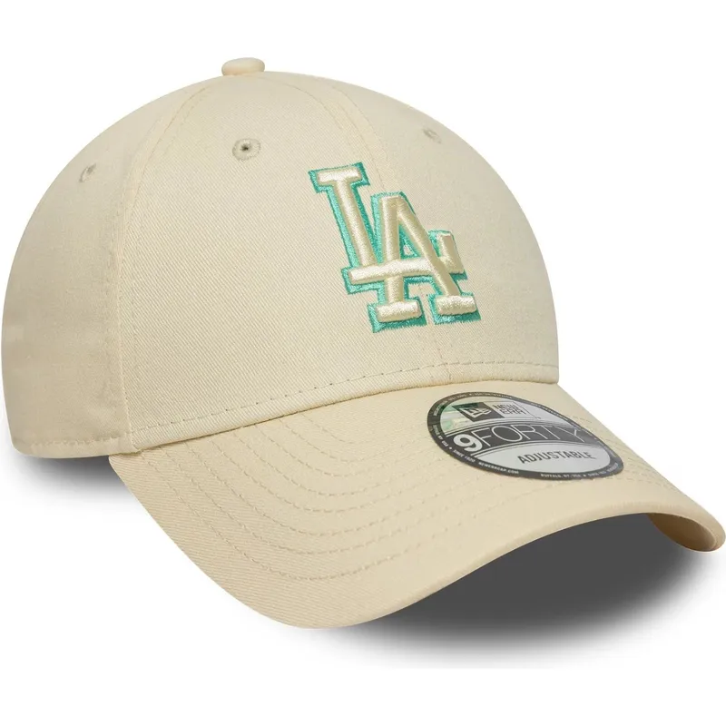 beige-verstellbare-curved-cap-mit-grunem-logo-9forty-team-outline-der-los-angeles-dodgers-mlb-von-new-era