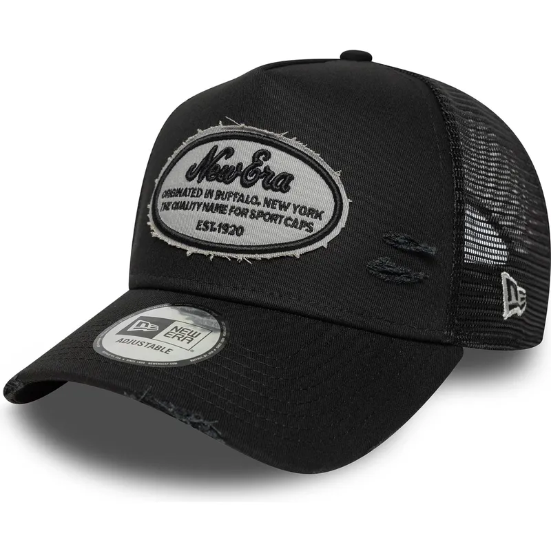 schwarze-trucker-kappe-a-frame-oval-distress-patch-von-new-era